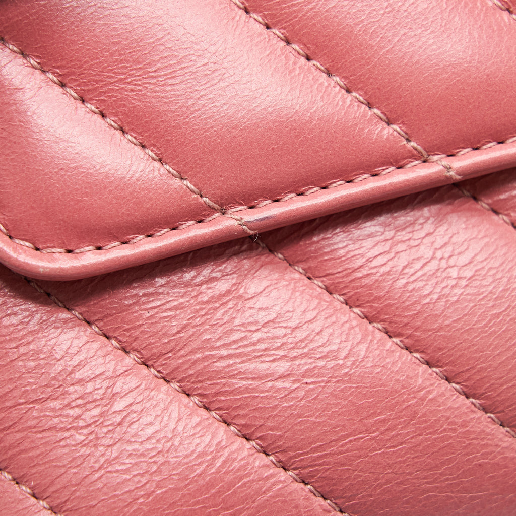 Chanel Small Coco Handle Chevron Calfskin With Lizard Handle Pink