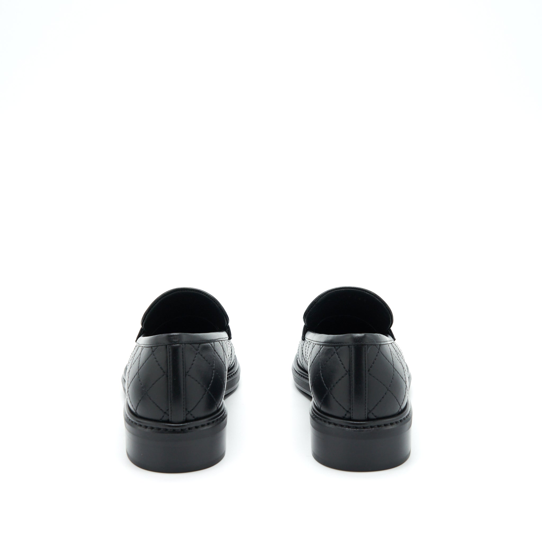 Chanel Size 37 Quilted Leather With CC Logo Loafer Black L