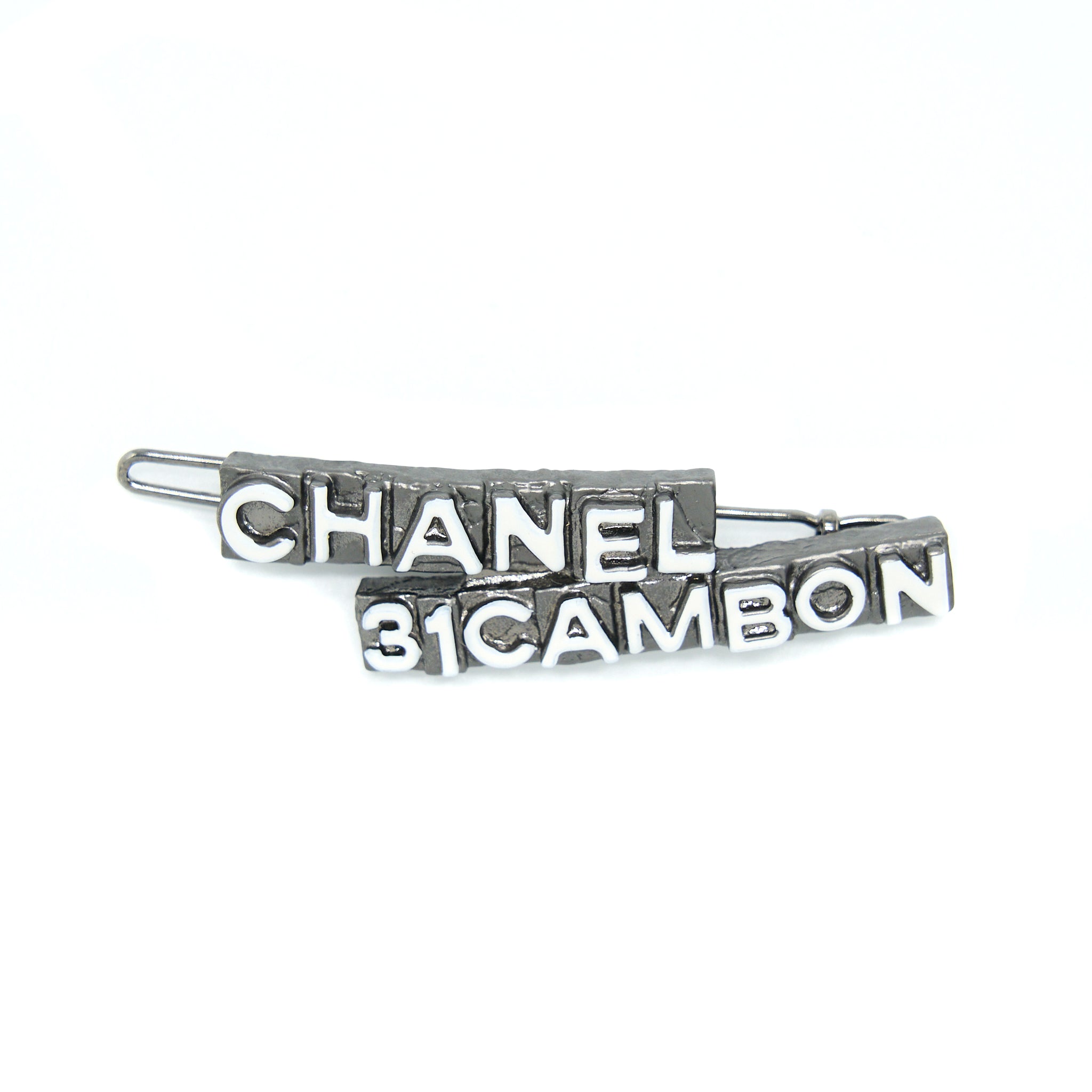 Chanel 31 Cambon Barrette Hair Clip In Silver Plated Metal