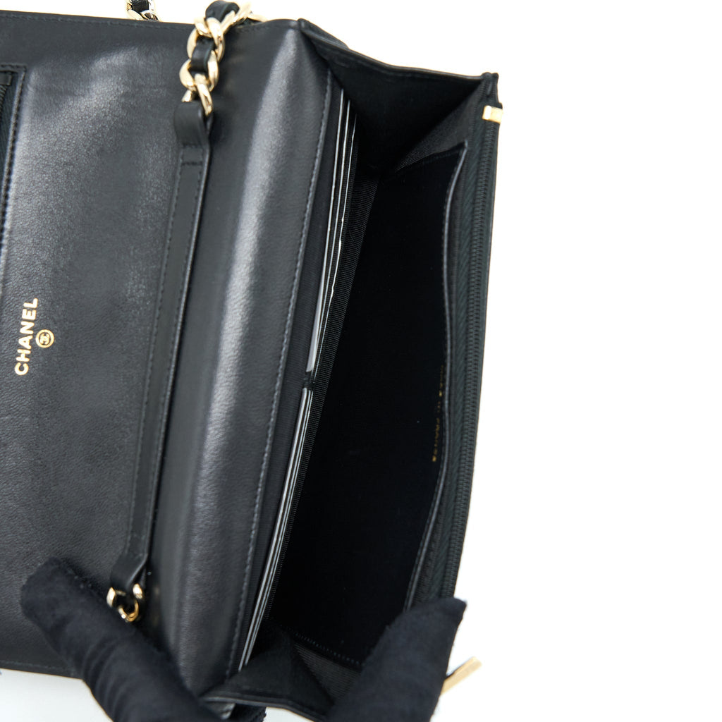 Chanel Coco Charm Wallet On Chain Lambskin Black L