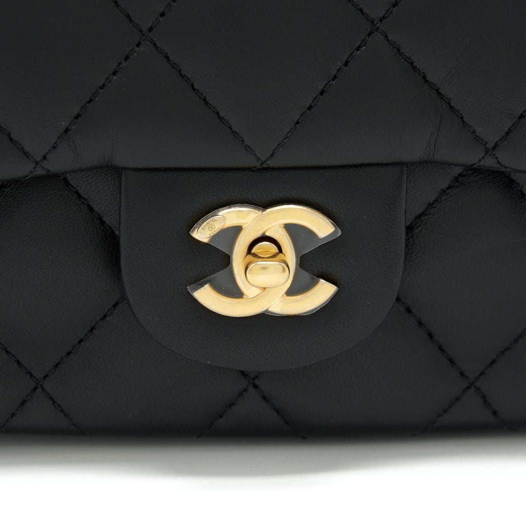 Chanel seasonal Mini Rectangular Flap Bag Heart Charm Chain Lambskin Black  (Microchip)