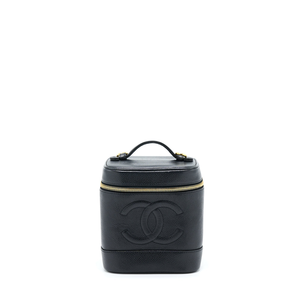 Chanel Vintage Vertical CC Logo Cosmetic Vanity Caviar Black