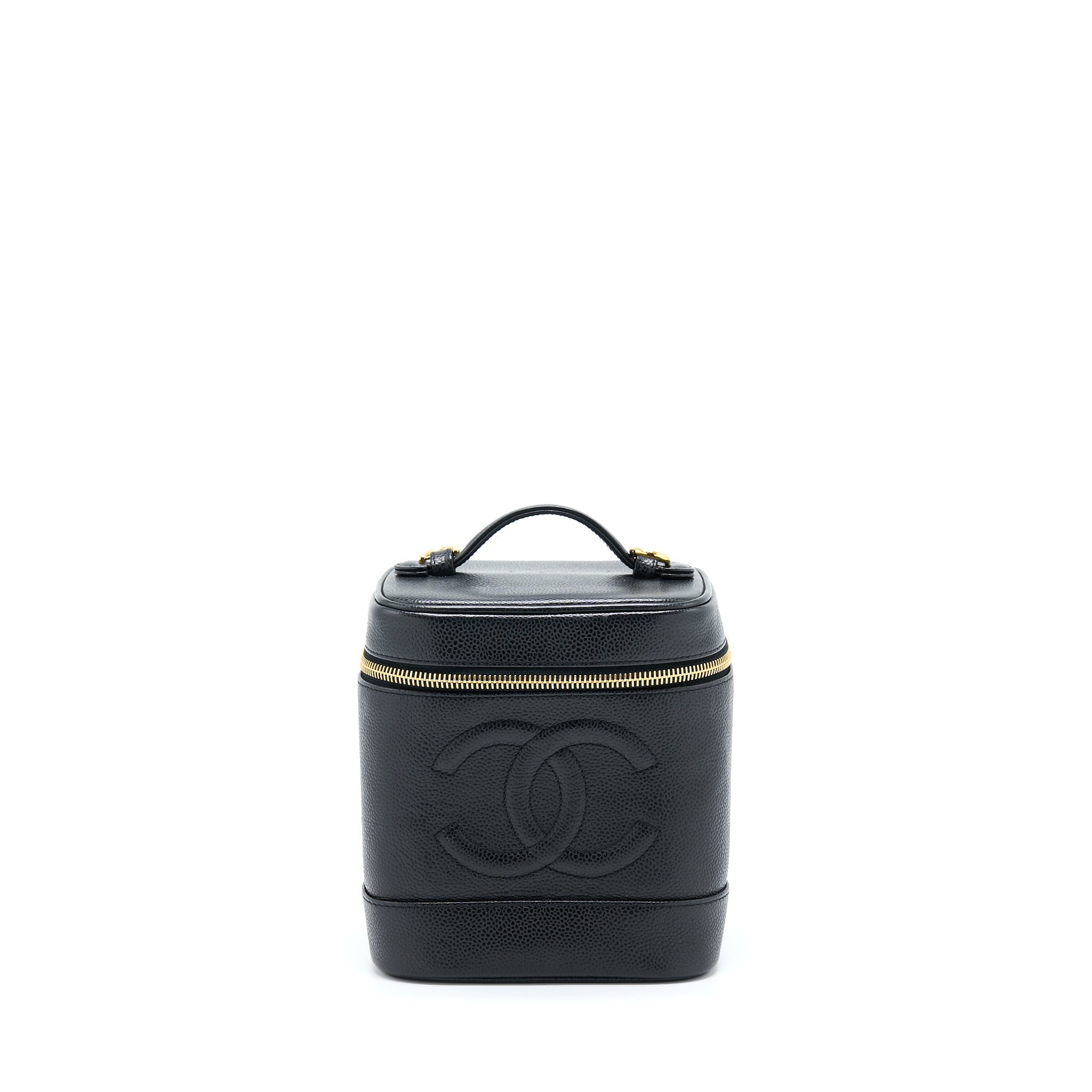 Chanel Vintage Vertical CC Logo Cosmetic Vanity Caviar Black