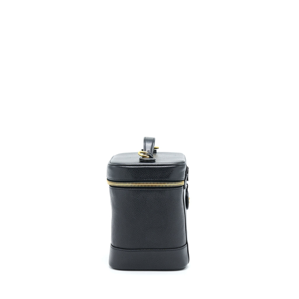 Chanel Vintage Vertical CC Logo Cosmetic Vanity Caviar Black