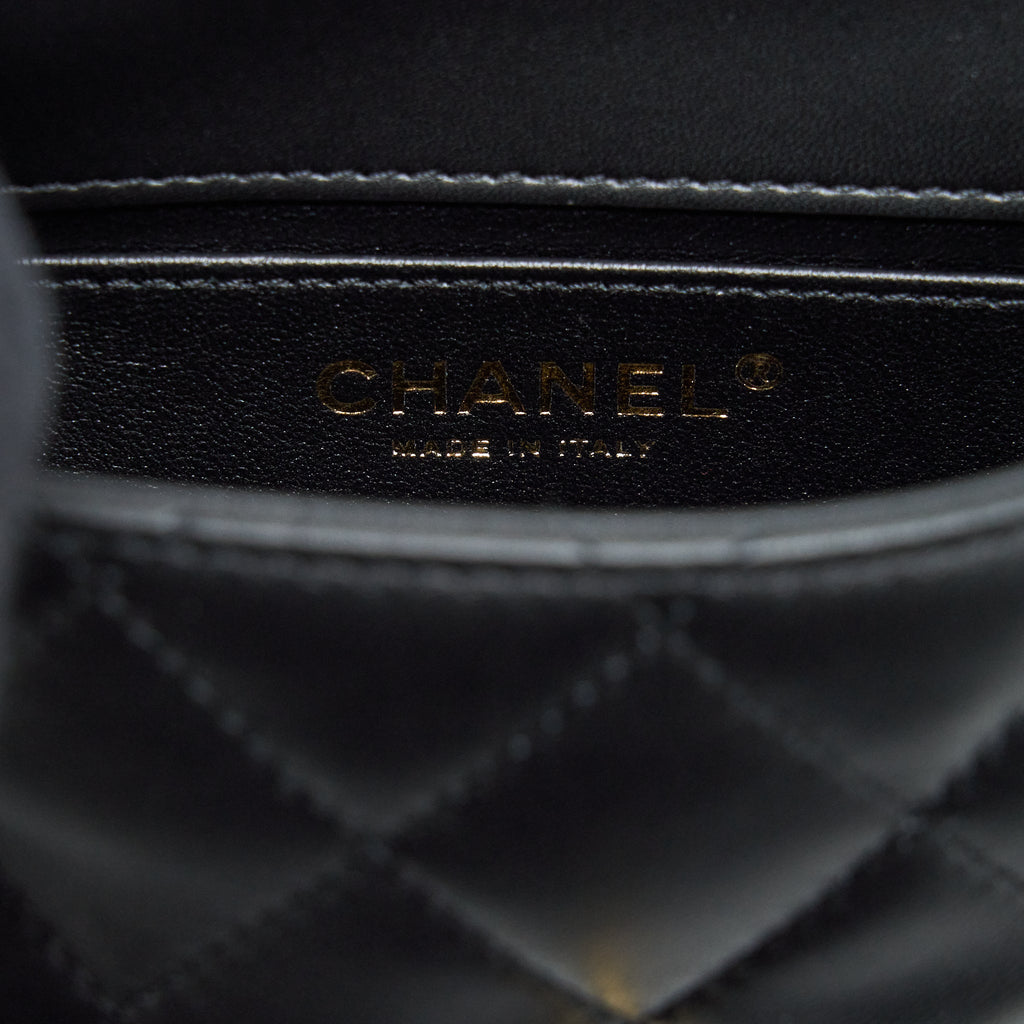 Chanel seasonal Mini Rectangular Flap Bag Heart Charm Chain Lambskin Black  (Microchip)