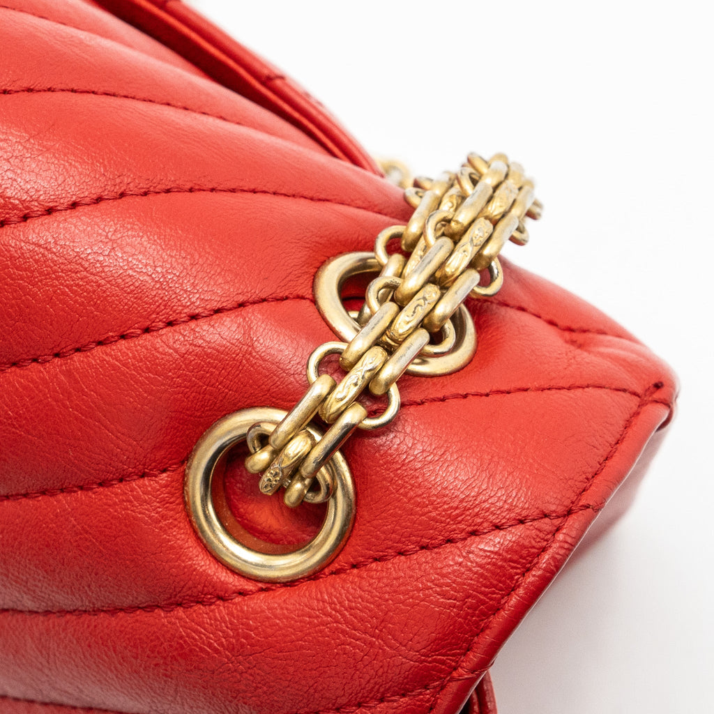 Chanel Small 2.55 Reissue Flap Bag Chevron Calfskin Red