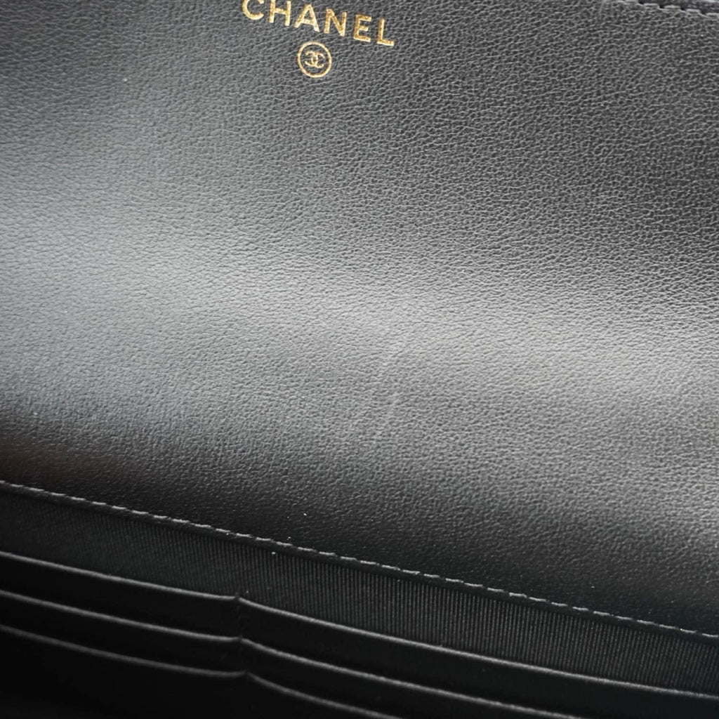CHANEL Wallet On Chain Quilted Caviar Leather Crossbody Bag Black