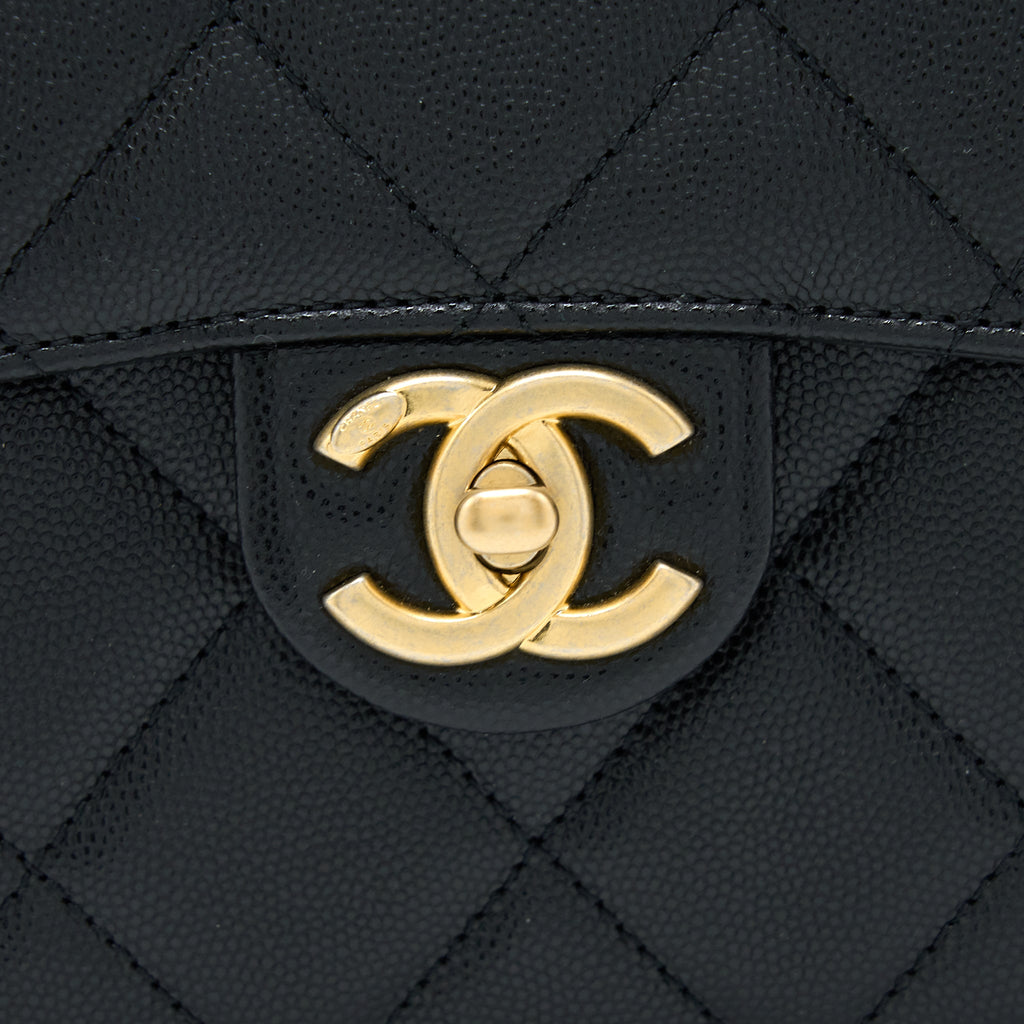 Chanel 22B Round Messenger Bag Grained Calfskin Black Brushed  (Microchip)