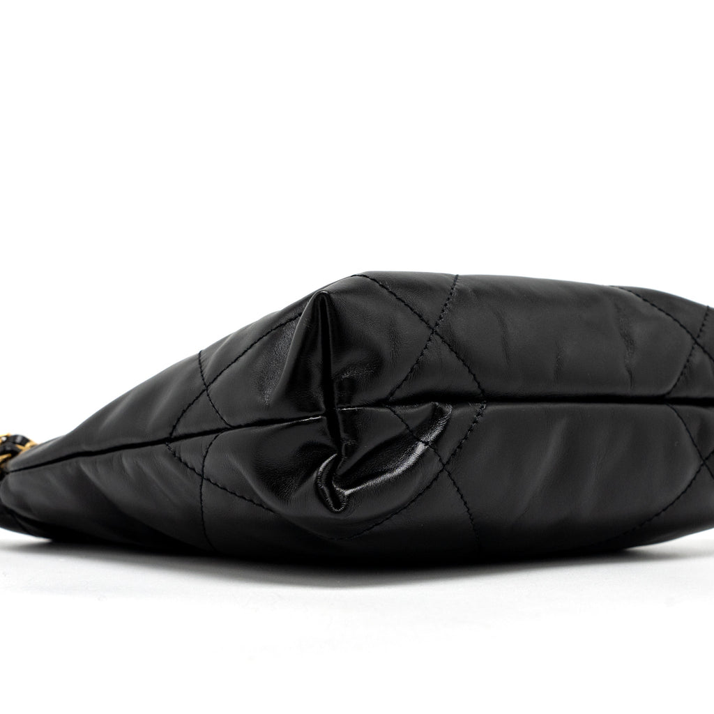 Chanel 23s Mini 22 Bag Shiny Calfskin Black Brushed  (Microchip)