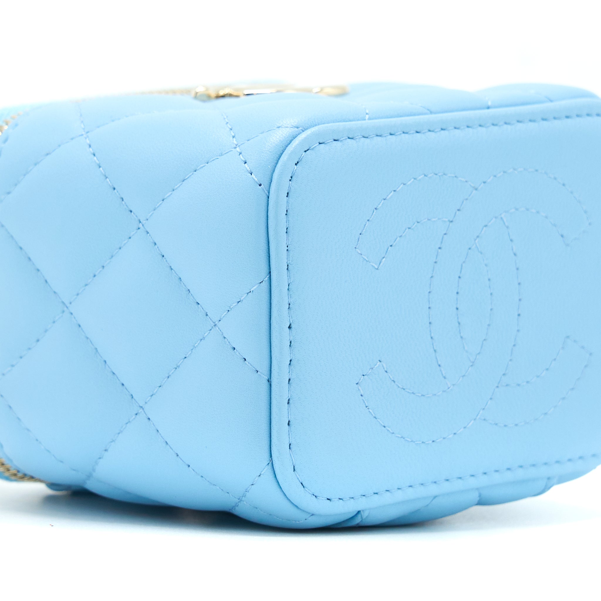Chanel Mini Vanity Case With Giant Chain Lambskin Blue L