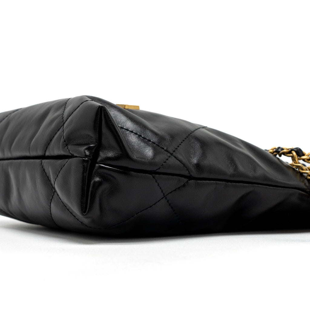 Chanel 23s Mini 22 Bag Shiny Calfskin Black Brushed  (Microchip)