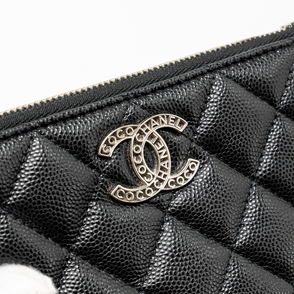 Chanel Detailed CC Small O-Case Pouch Caviar Black  (Microchip)