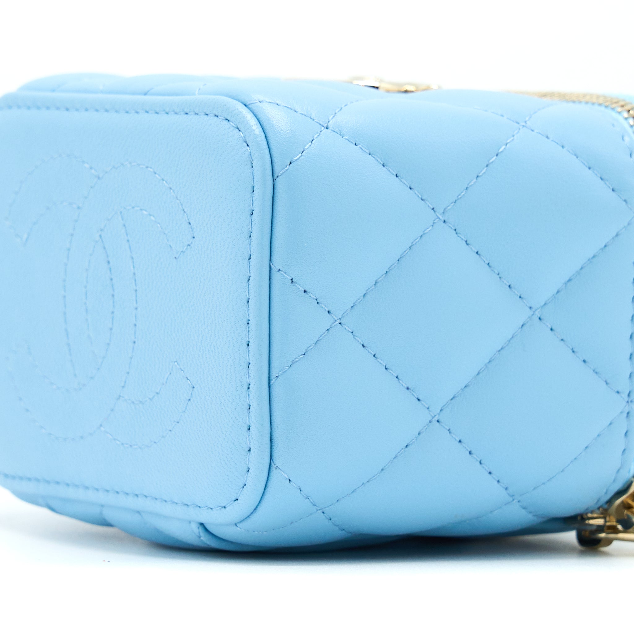 Chanel Mini Vanity Case With Giant Chain Lambskin Blue L