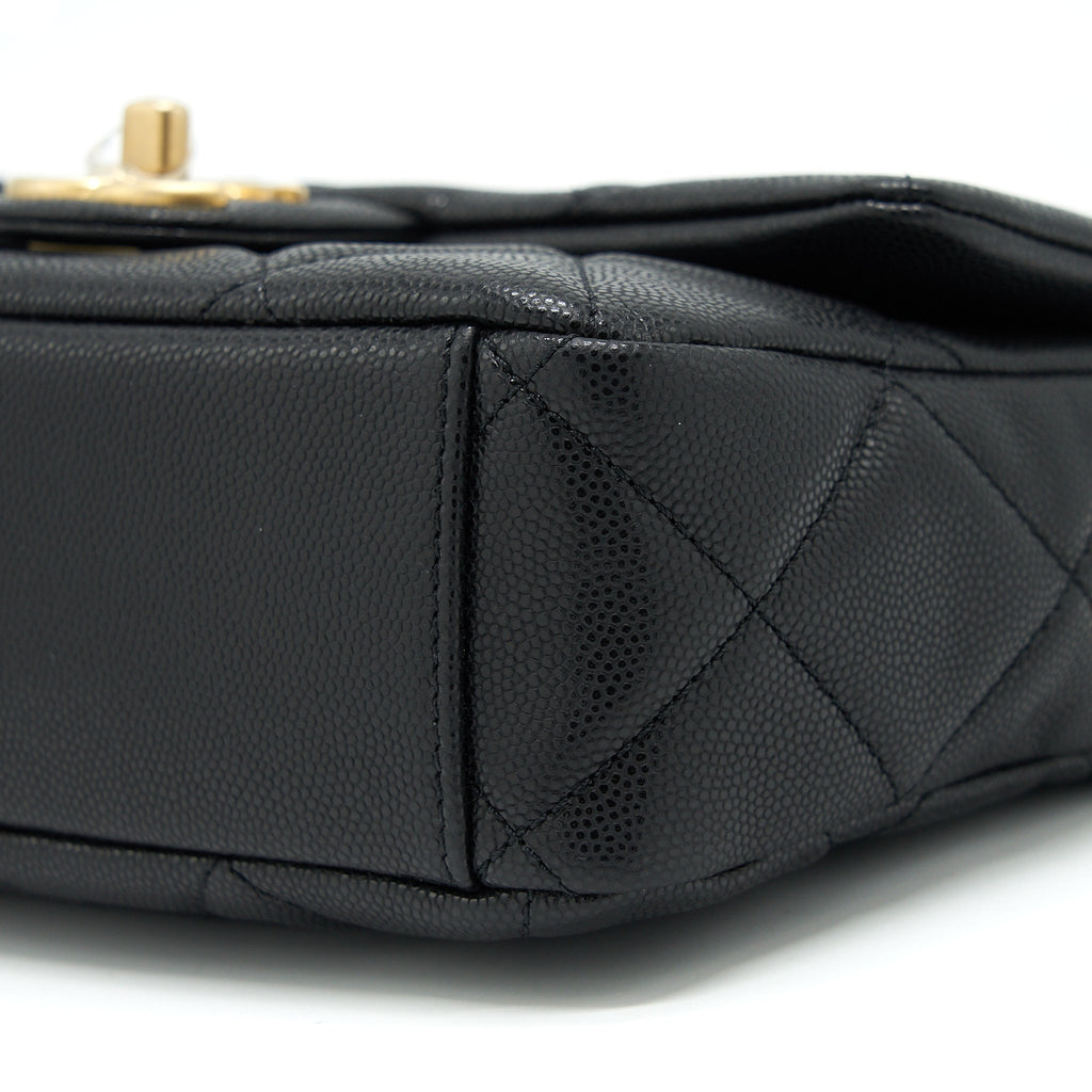 Chanel 22A Small Flap Bag With Button On Chains Caviar Black Brushed