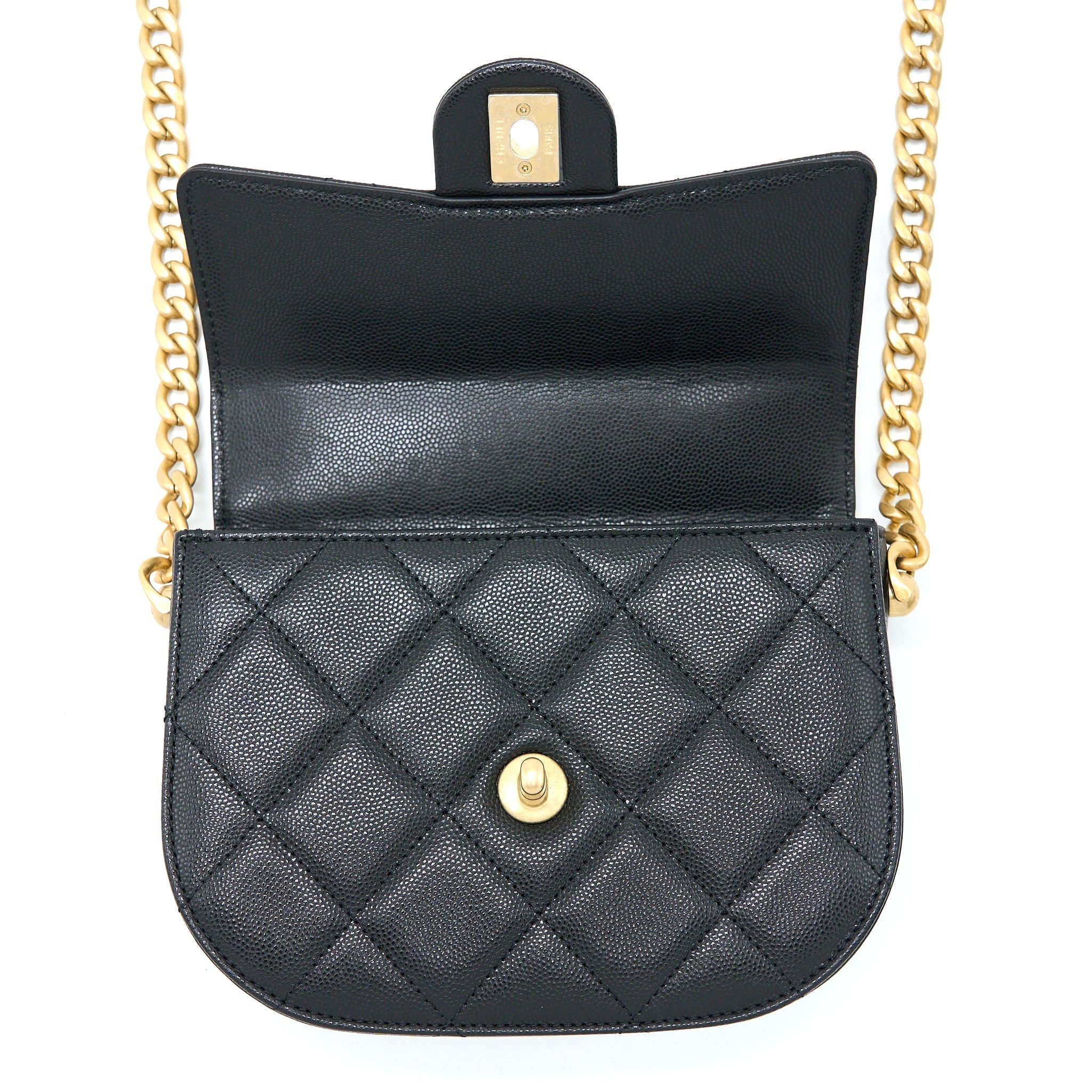 Chanel 22B Round Messenger Bag Grained Calfskin Black Brushed  (Microchip)