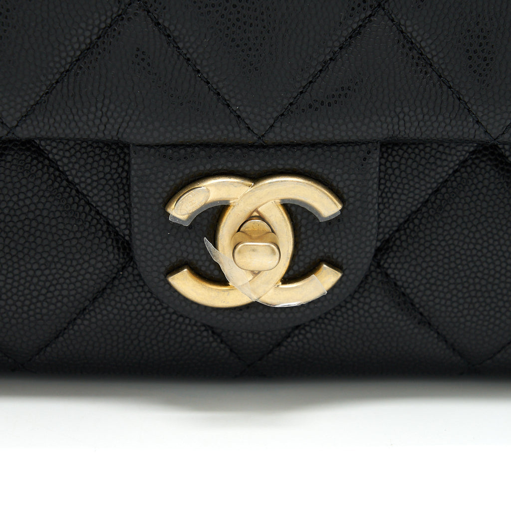 Chanel 22A Small Flap Bag With Button On Chains Caviar Black Brushed