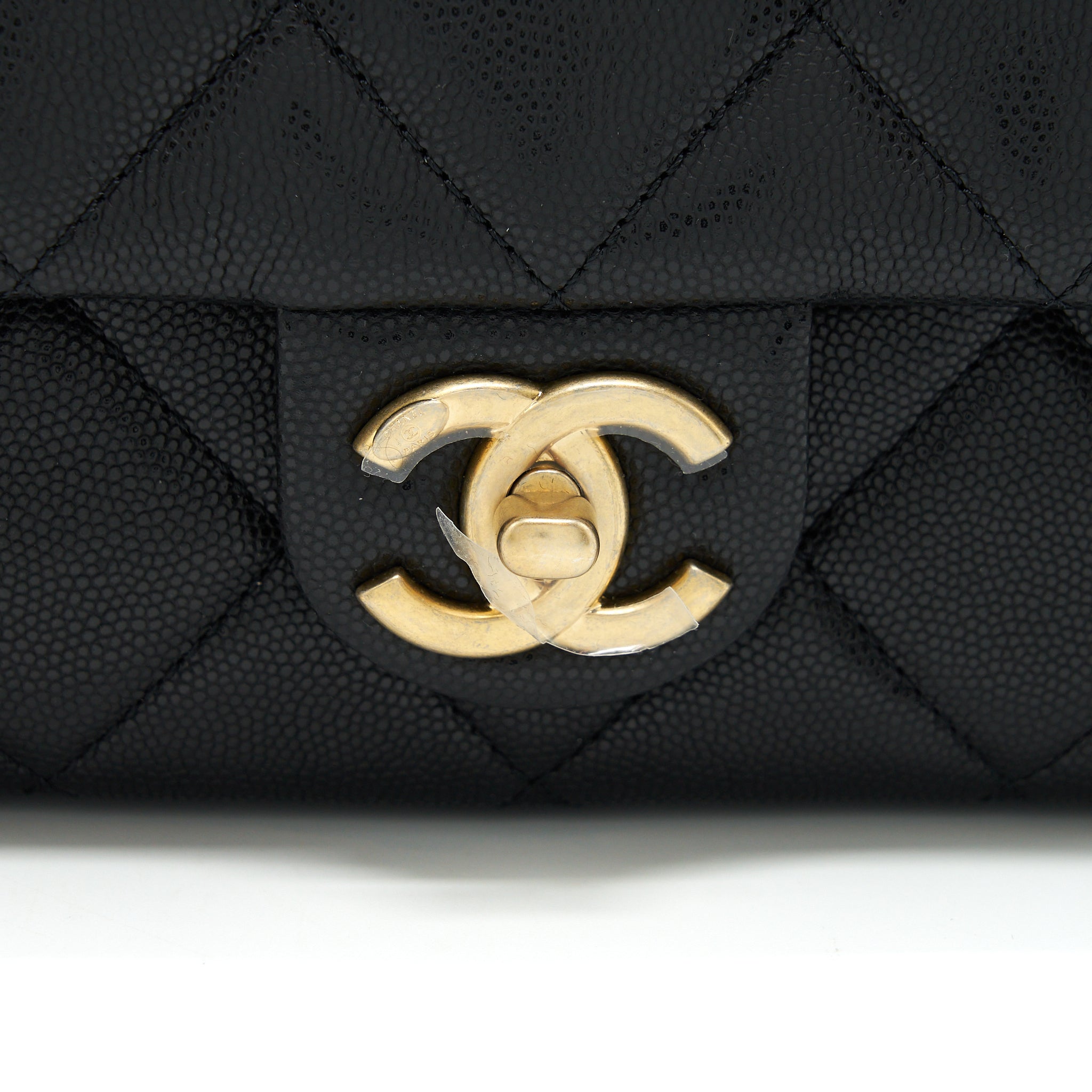 Chanel 22A Small Flap Bag With Button On Chains Caviar Black Brushed