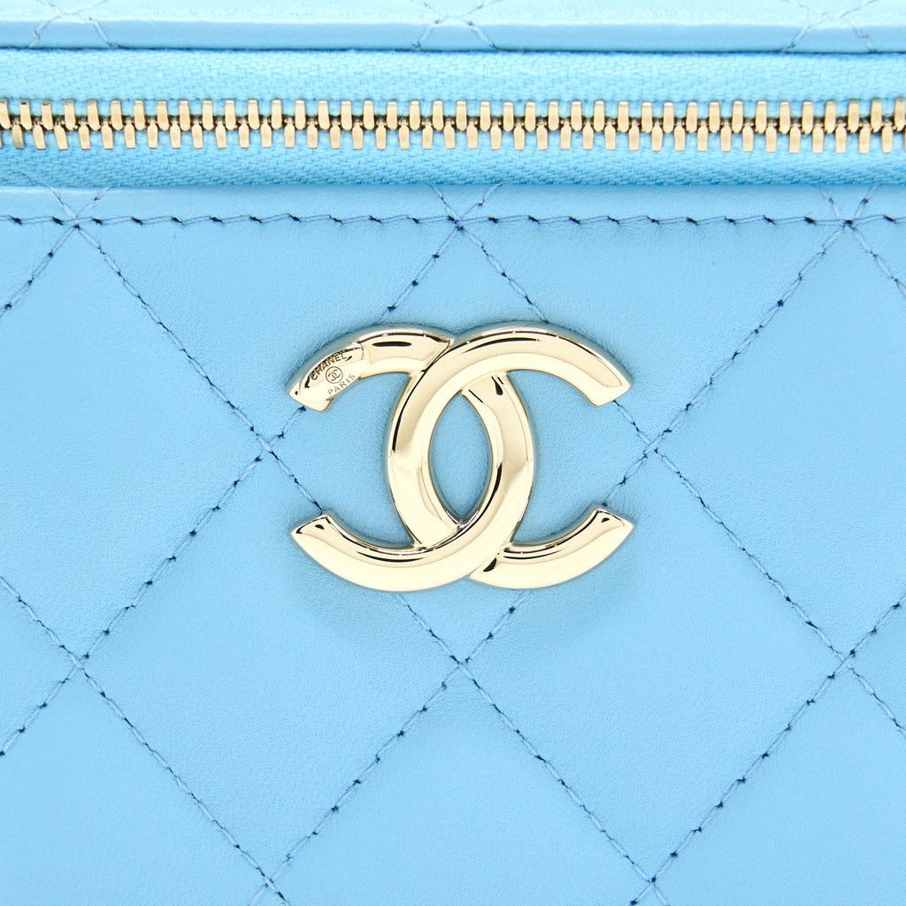 Chanel Mini Vanity Case With Giant Chain Lambskin Blue L