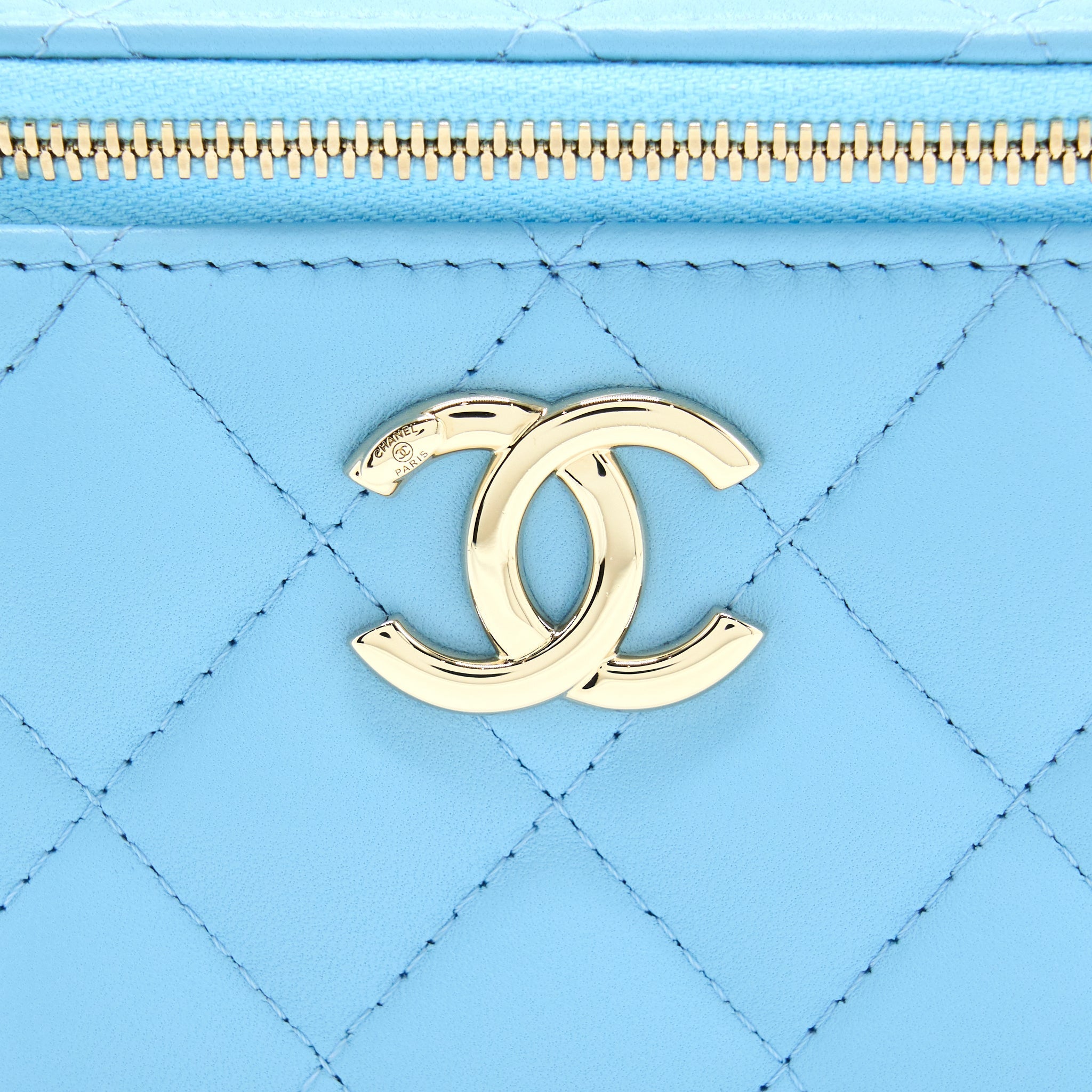 Chanel Mini Vanity Case With Giant Chain Lambskin Blue L
