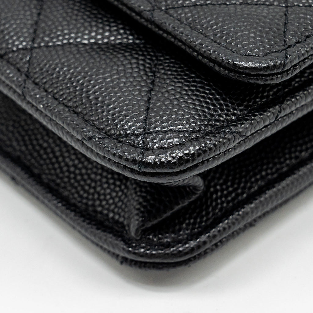 Chanel Detailed CC Logo Wallet on Chain Caviar Black L (Microchip)