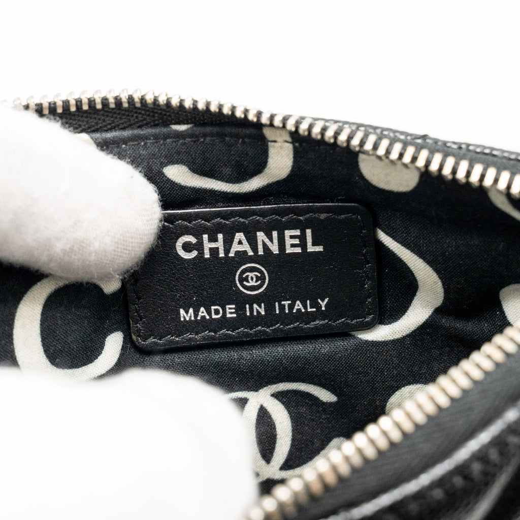 Chanel Detailed CC Small O-Case Pouch Caviar Black  (Microchip)
