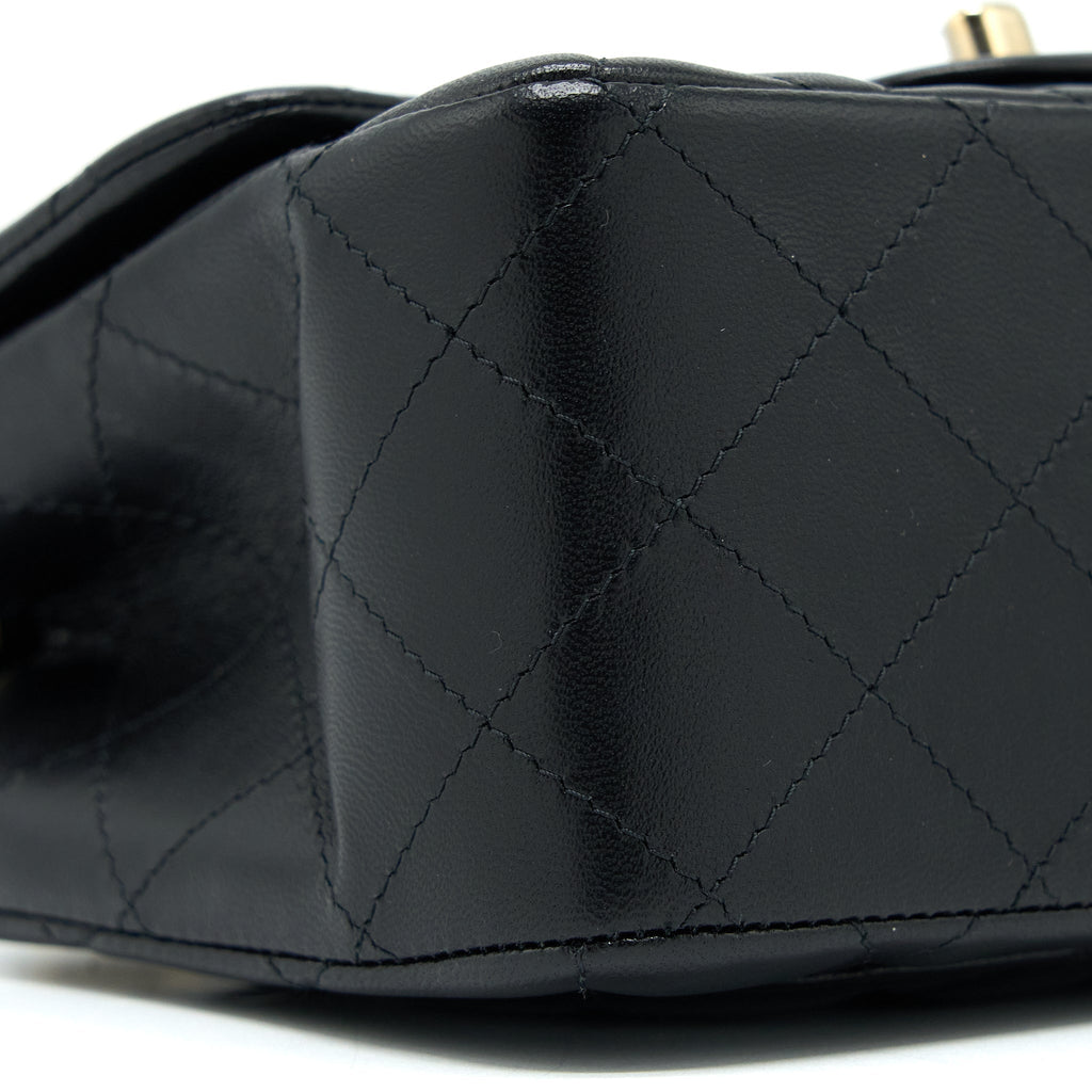 Chanel Classic Mini Square Flap Bag Lambskin Black L (Microchip)