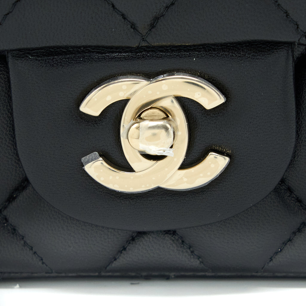 Chanel Classic Mini Square Flap Bag Lambskin Black L (Microchip)