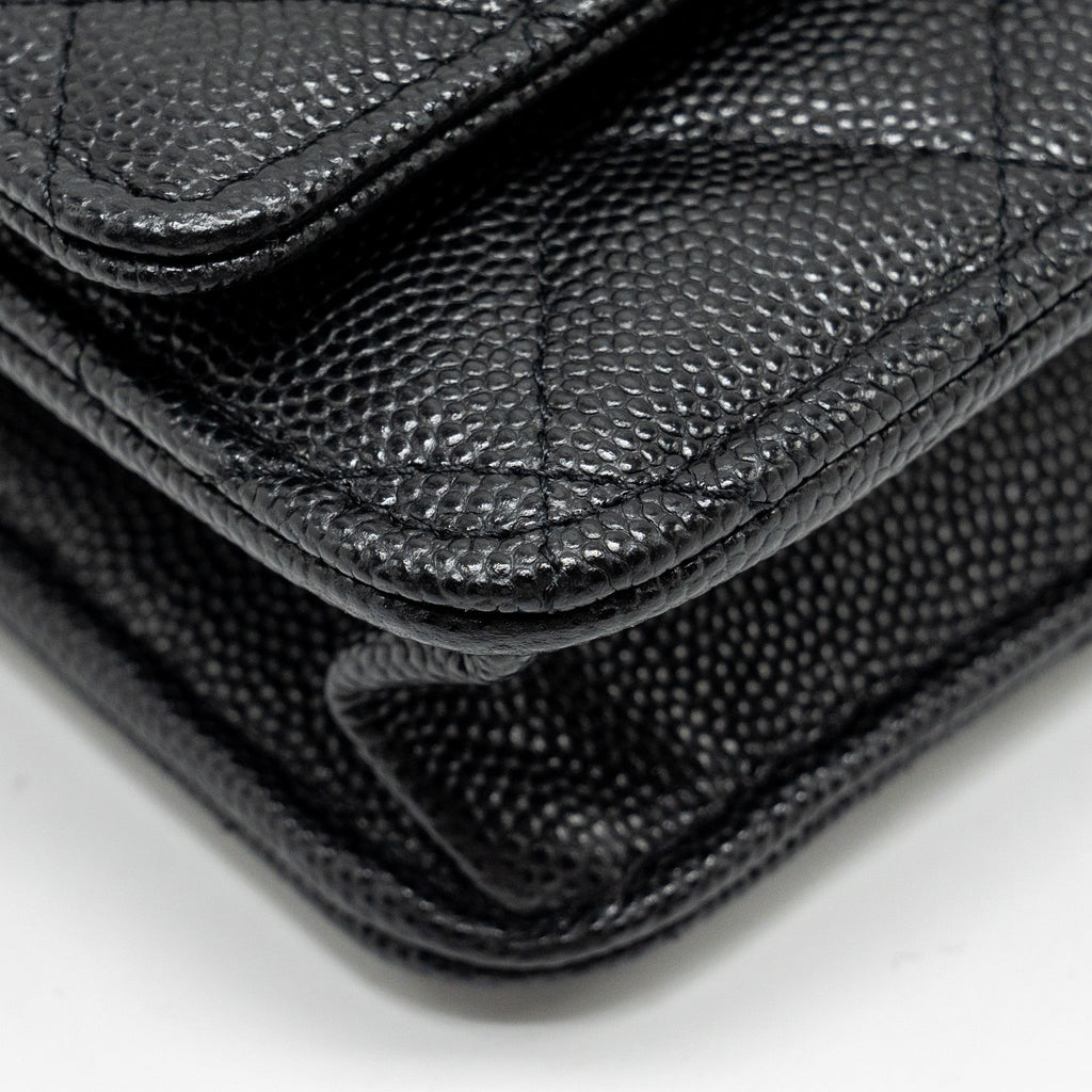 Chanel Detailed CC Logo Wallet on Chain Caviar Black L (Microchip)