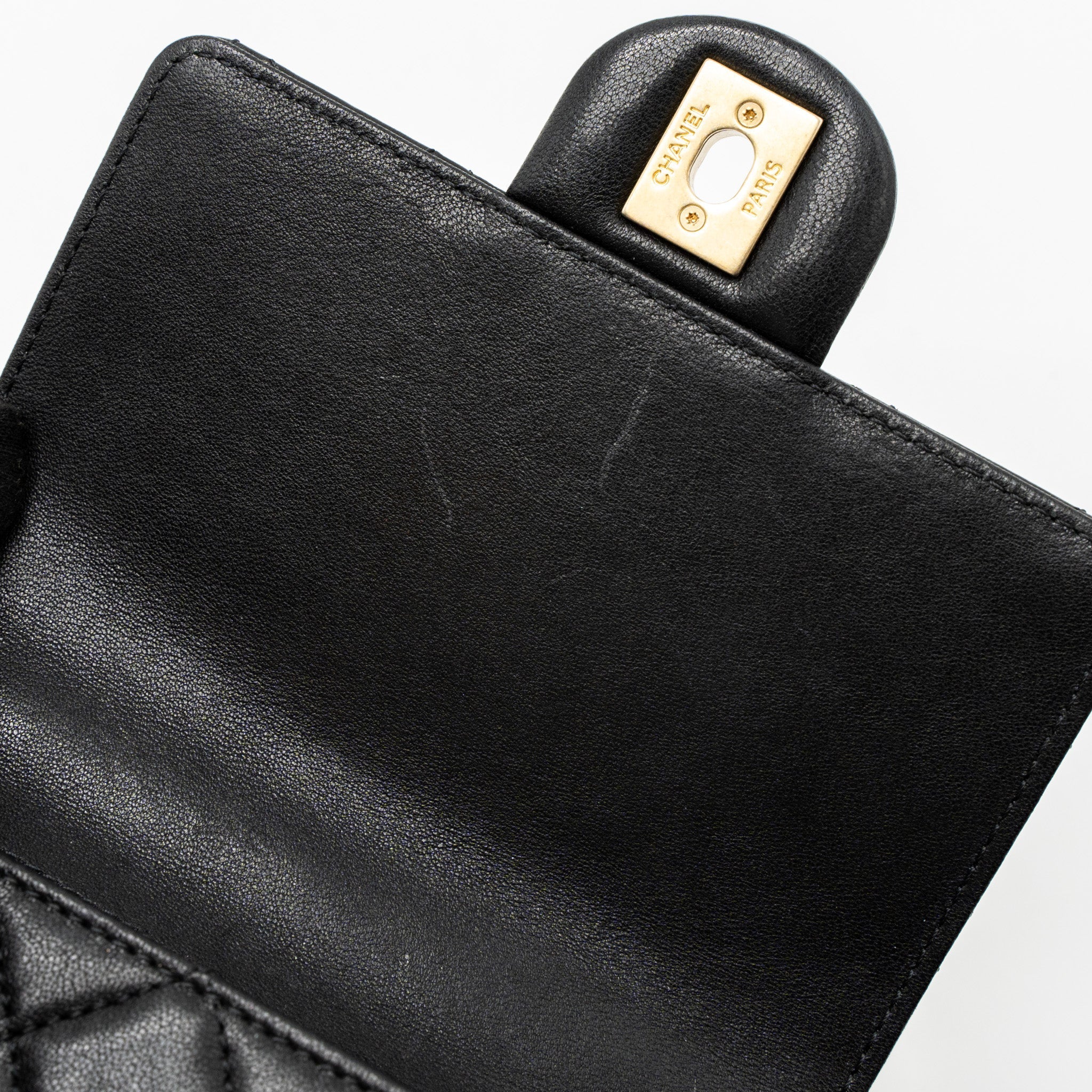 Chanel Square Pearl Flap Bag Lambskin Black Brushed