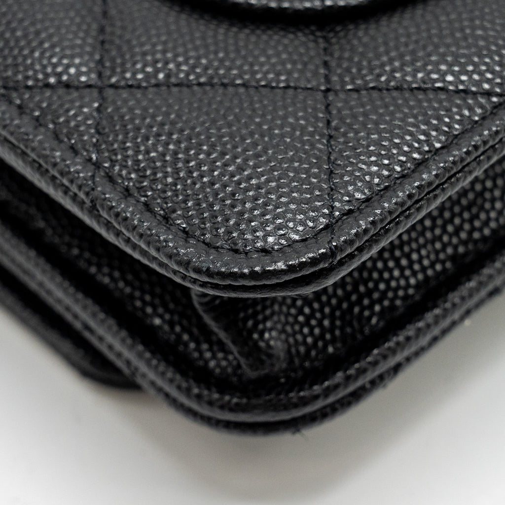 Chanel Detailed CC Logo Wallet on Chain Caviar Black L (Microchip)