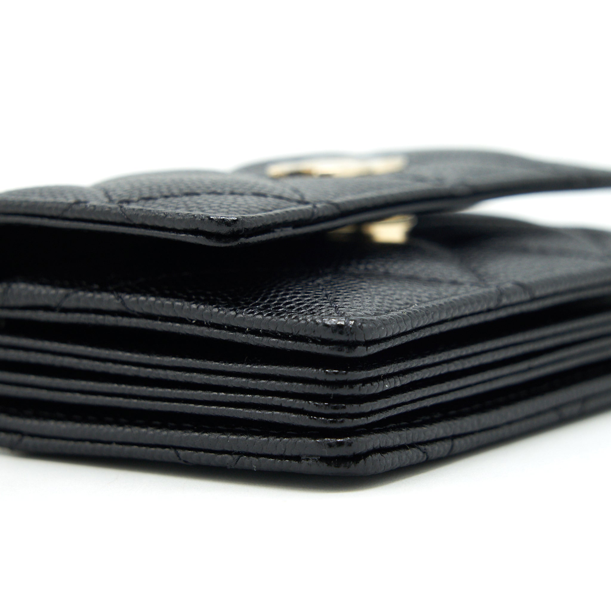 Chanel 21k Caviar mini flap cardholder with chain black L