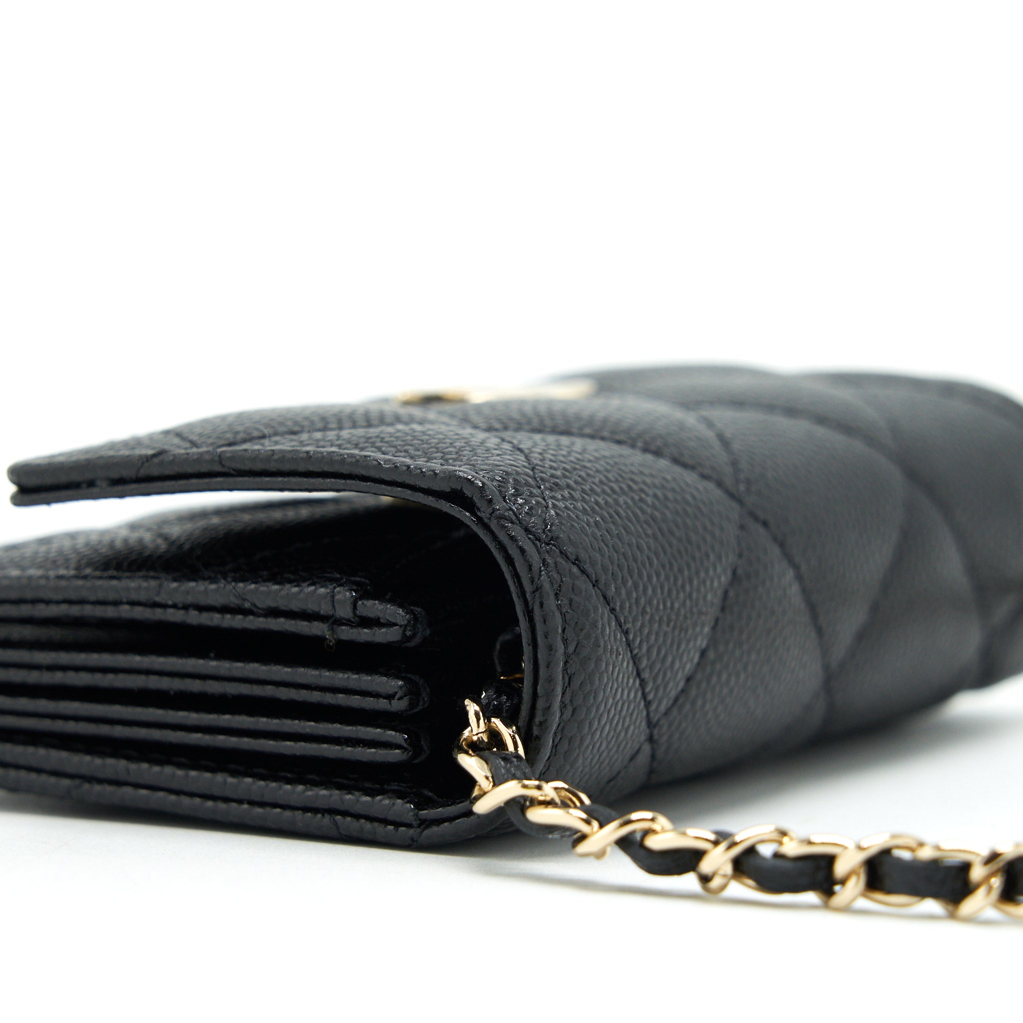 Chanel 21k Caviar mini flap cardholder with chain black L