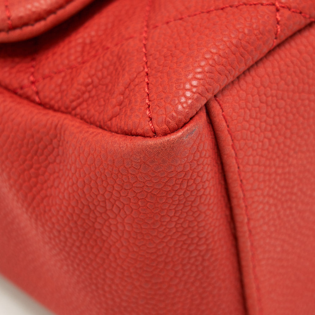 Chanel top handle rectangular flap bag grained calfskin red