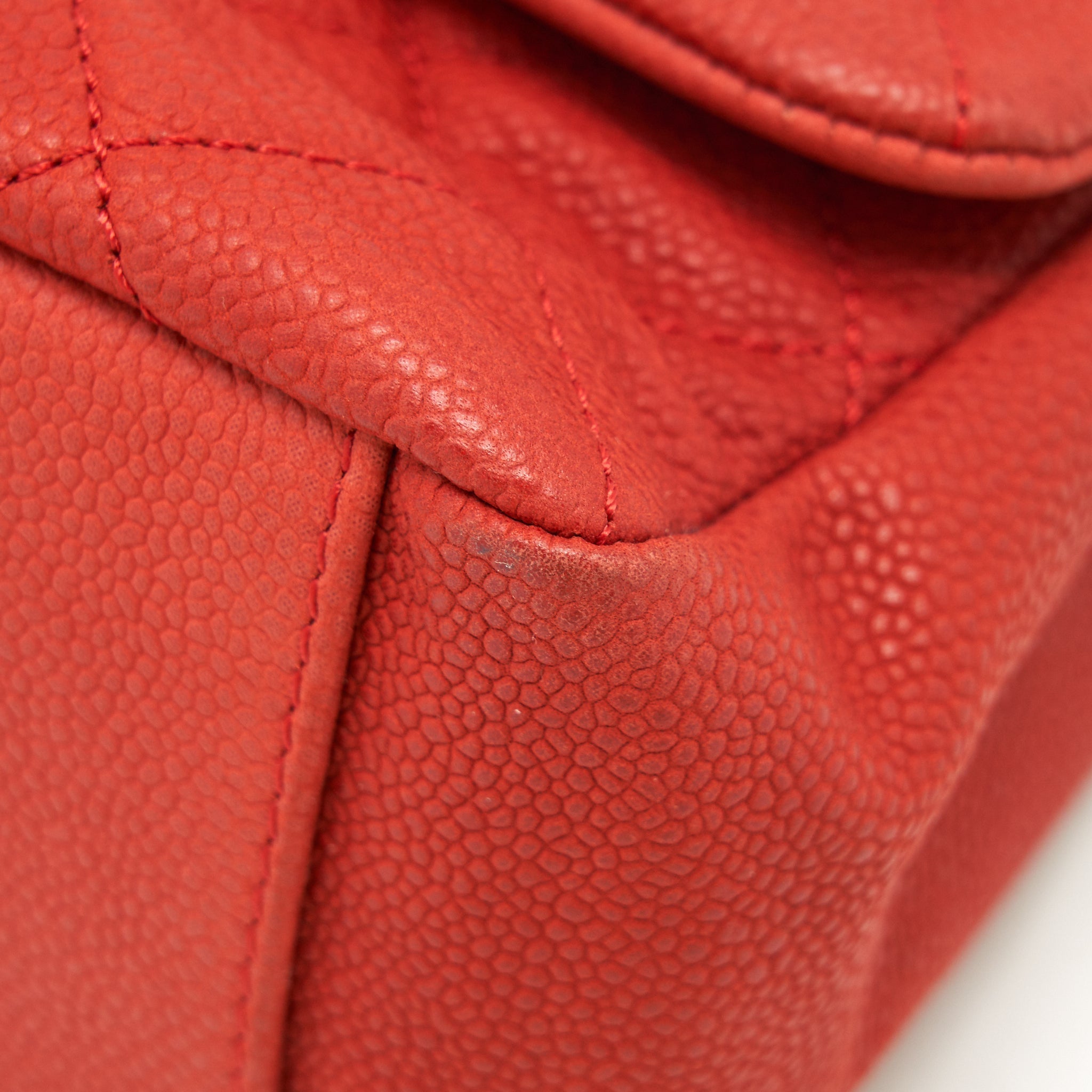Chanel top handle rectangular flap bag grained calfskin red