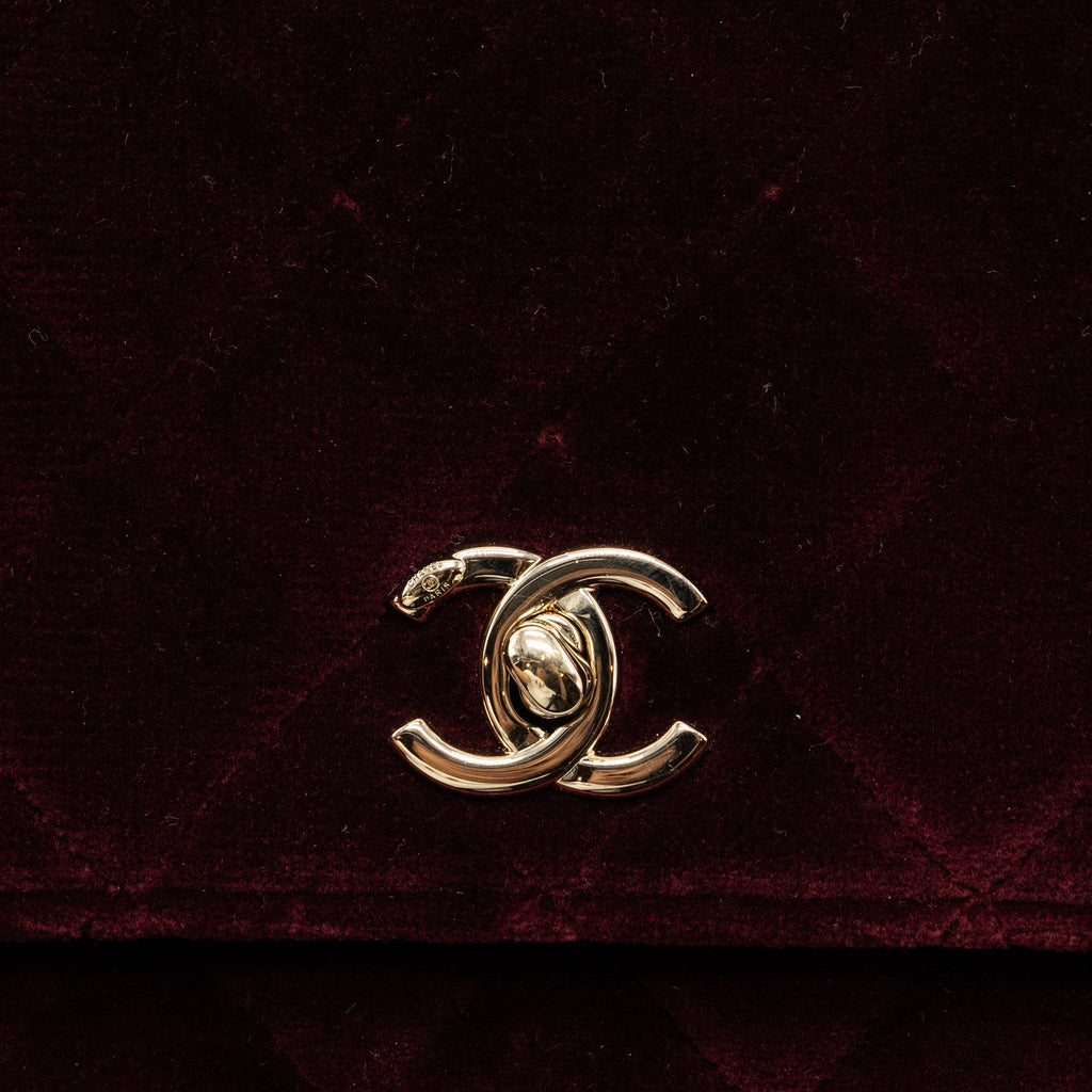Chanel Crystal Pearl Crush Wallet On Chain Velvet Burgundy L