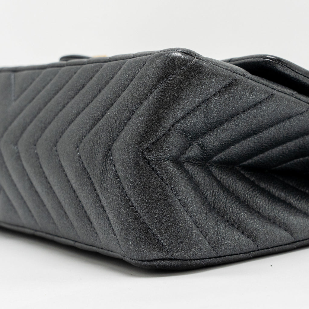Chanel Large 2.55 226 Reissue Double Flap Bag Chevron Metallic Calfskin Charcoal