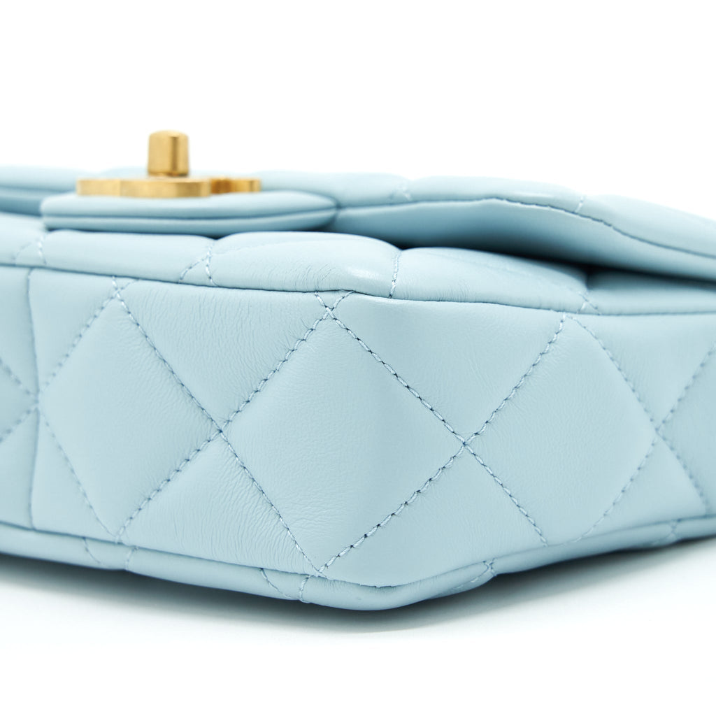 Chanel 22P Seasonal Mini Square Flap Bag Lambskin Light Blue