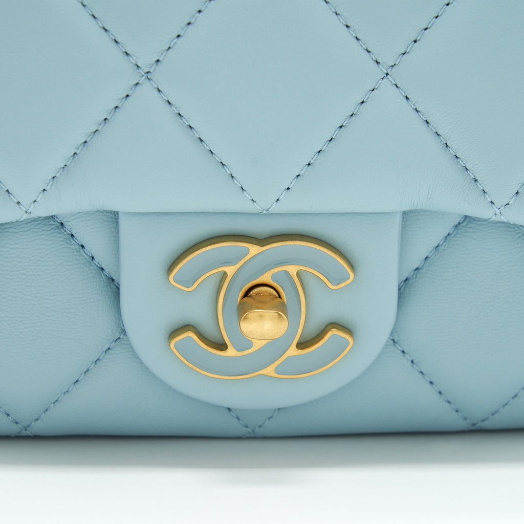 Chanel 22P Seasonal Mini Square Flap Bag Lambskin Light Blue