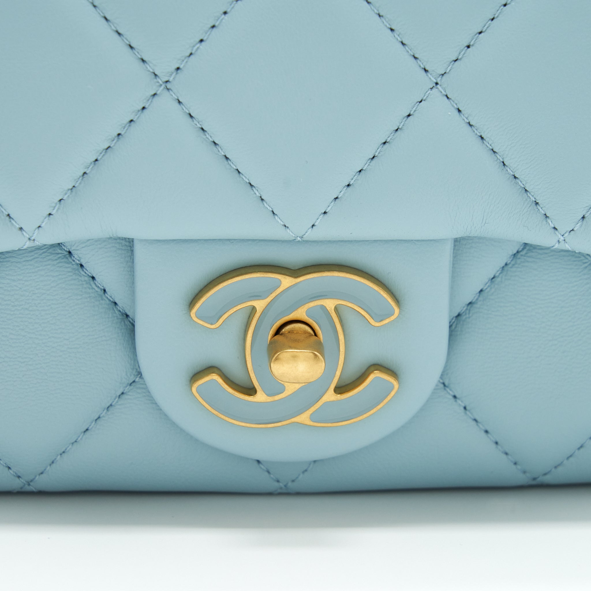 Chanel 22P Seasonal Mini Square Flap Bag Lambskin Light Blue