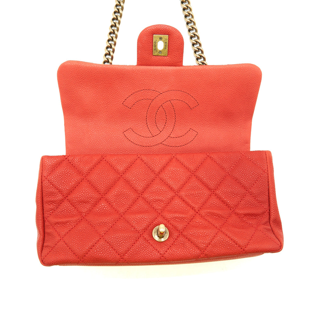 Chanel top handle rectangular flap bag grained calfskin red