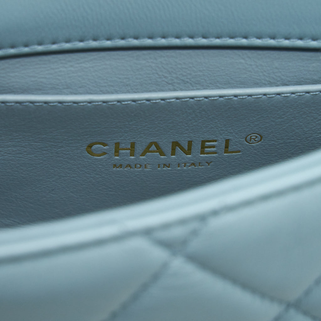 Chanel 22P Seasonal Mini Square Flap Bag Lambskin Light Blue