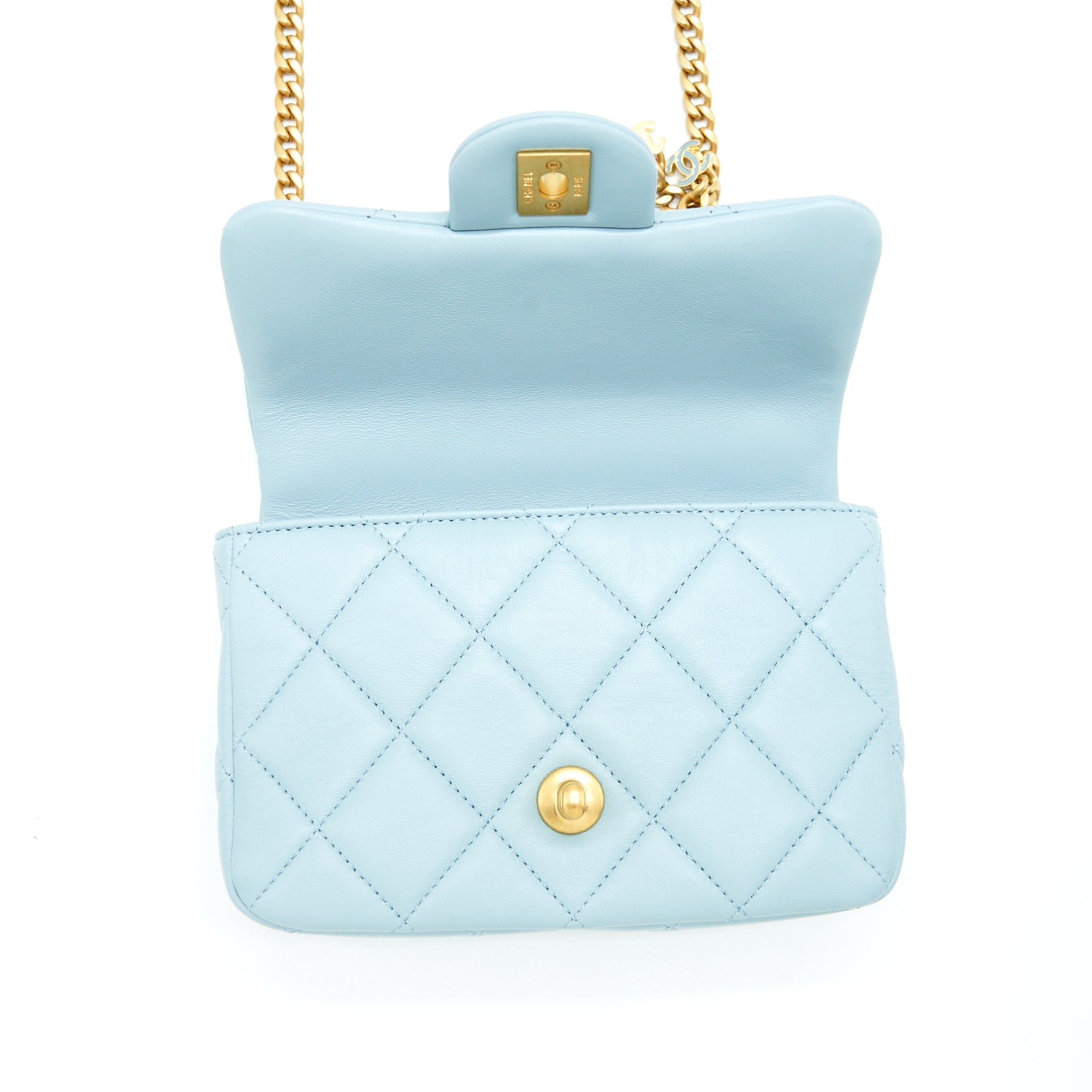 Chanel 22P Seasonal Mini Square Flap Bag Lambskin Light Blue