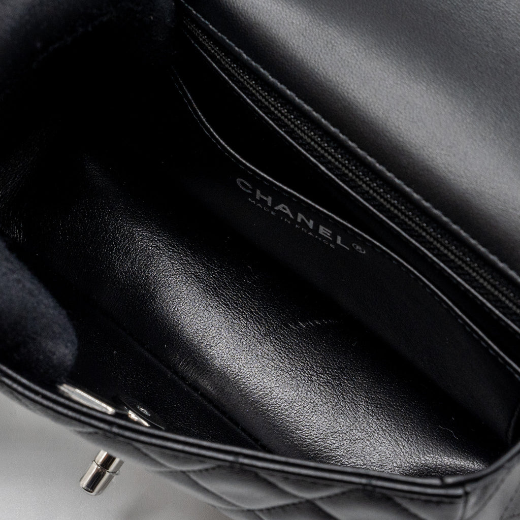Chanel mini rectangular flap bag lambskin black  (MICROCHIP)