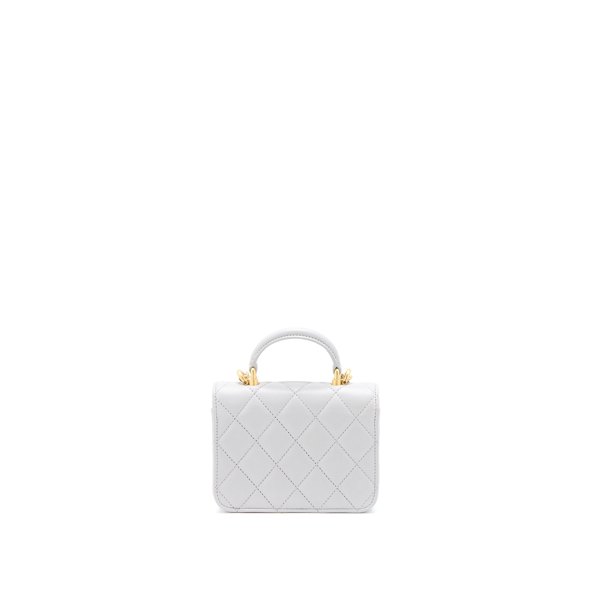 Chanel Mini Top Handle Flap Bag Lambskin Light Grey Brushed