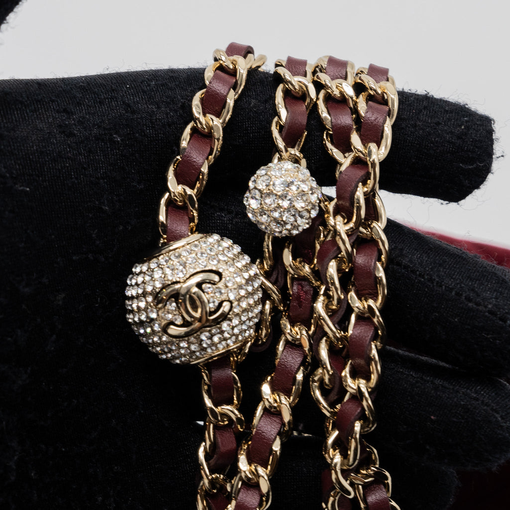 Chanel Crystal Pearl Crush Wallet On Chain Velvet Burgundy L