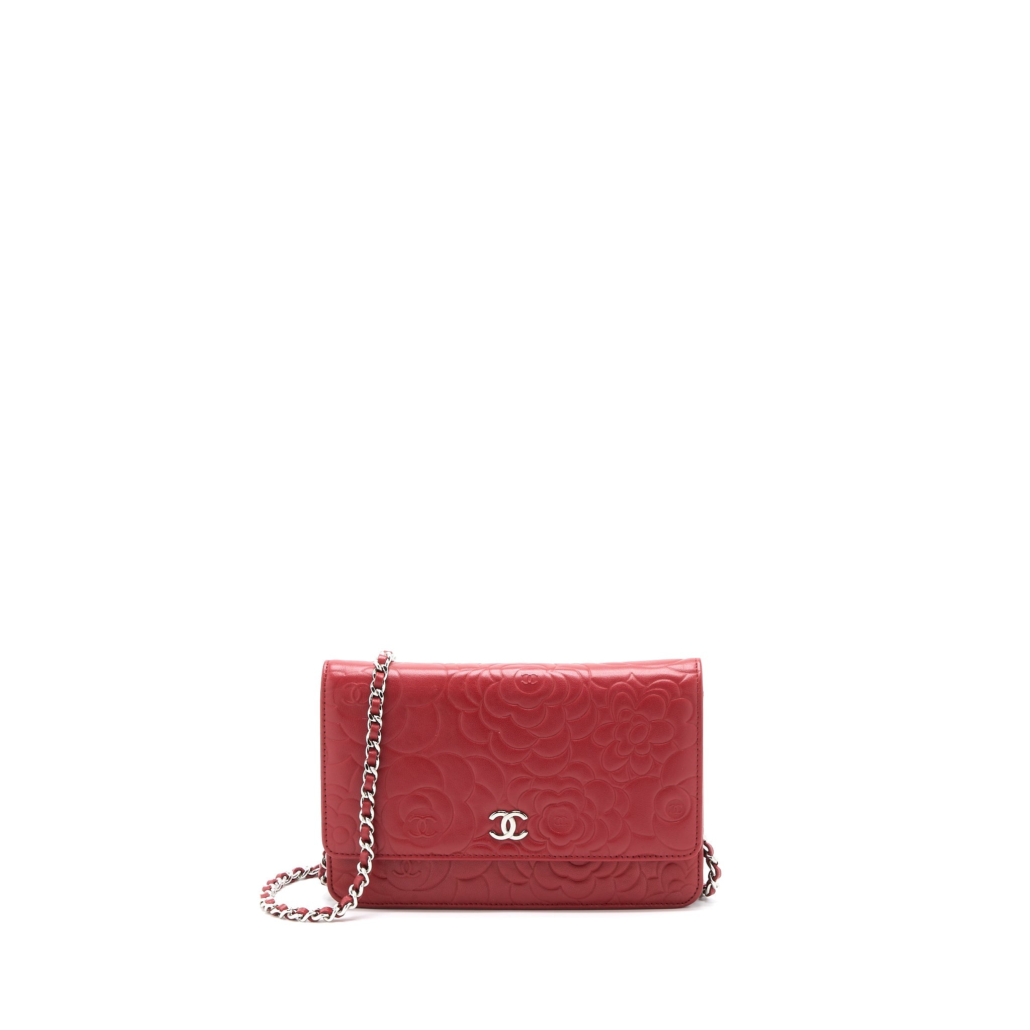 Chanel Camellia Wallet on Chain Lambskin Red