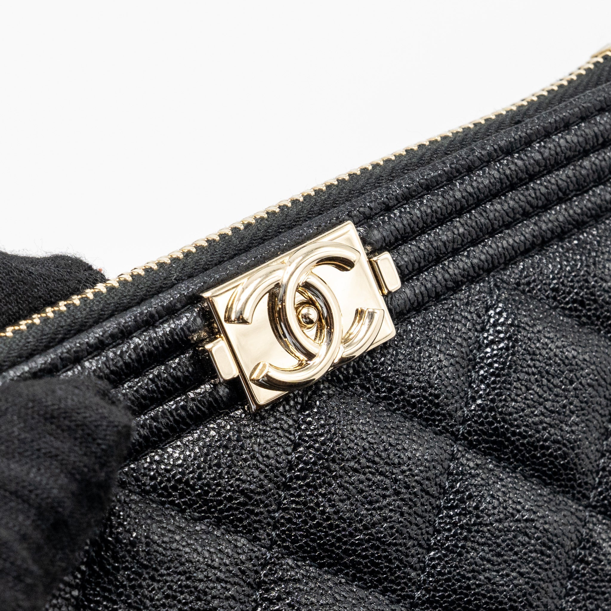 Chanel Small Boy Zip Pouch Shiny Grained Calfskin Black