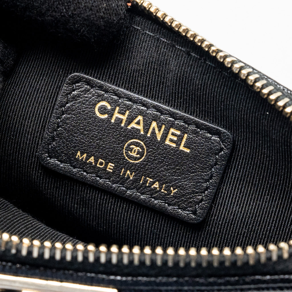 Chanel Small Boy Zip Pouch Shiny Grained Calfskin Black