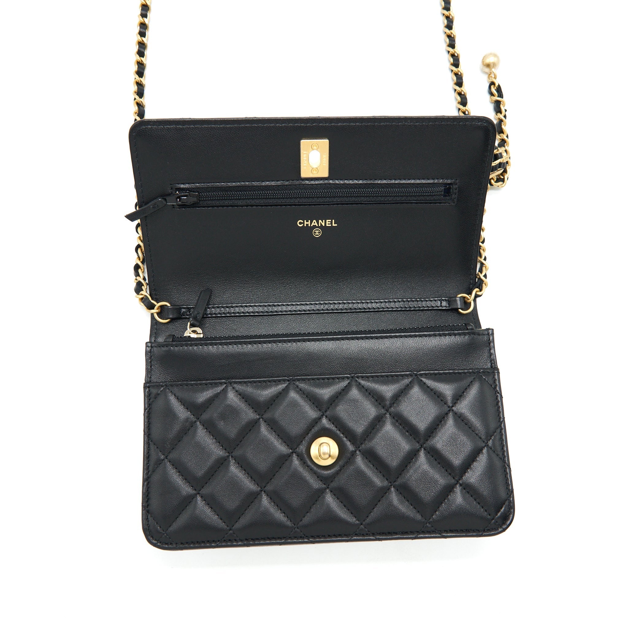 Chanel 22S Pearl Crush Wallet On Chain Lambskin Black