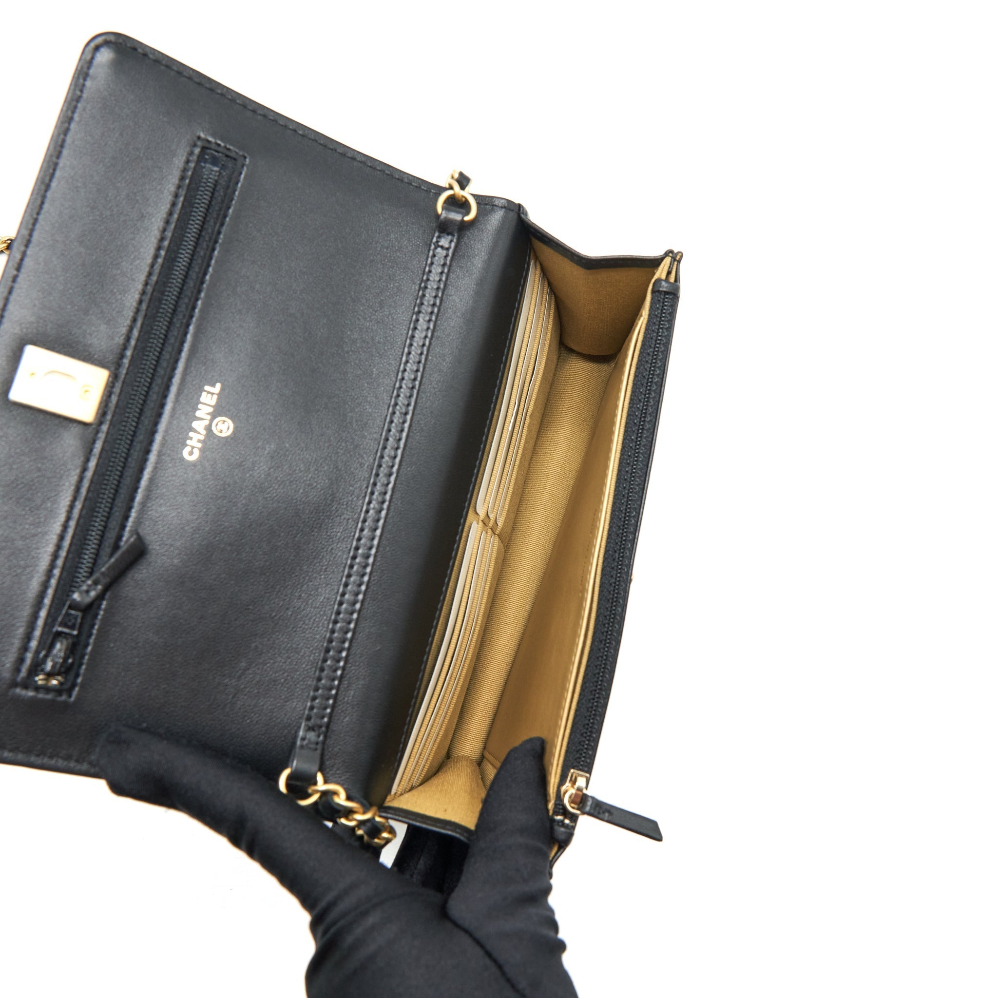 Chanel 22S Pearl Crush Wallet On Chain Lambskin Black